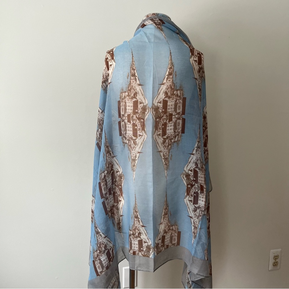 Light Blue & Brown Scenic Print Women's Scarf by - Picture 6 of 6